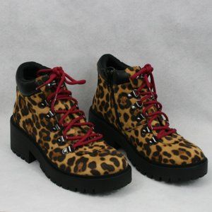 Skechers Brown & Black Leopard Print Ankle Boots w/ Side Zipper SZ 7 NWOT